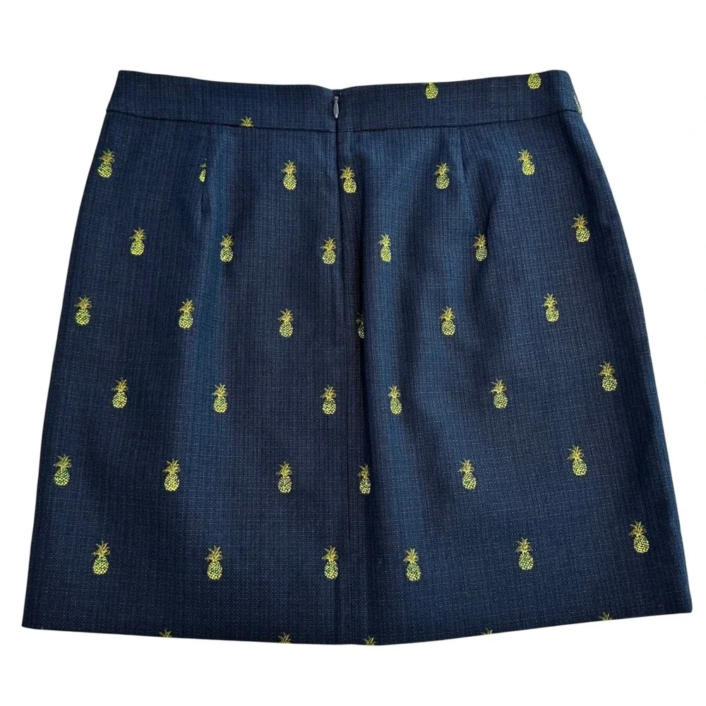 J Crew Womens Navy Blue Pineapple Embroidered Cotton Mini Skirt Size 4 Tropical‎